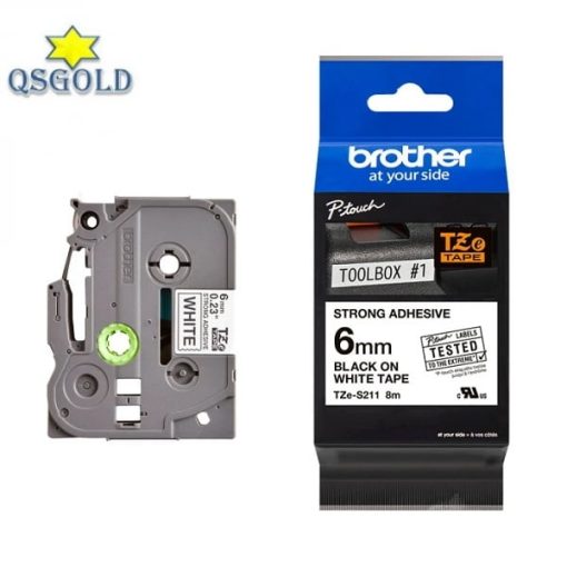 Băng nhãn siêu dính chữ đen, nền trắng Brother TZE-S211 (6mmx8m) Băng nhãn siêu dính chữ đen, nền trắng Brother TZE-S211 (6mmx8m)