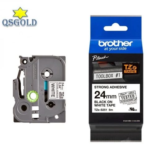 Băng nhãn chữ đen, nền trắng Brother TZE-S251 (24mmx8m, siêu dính). Băng nhãn chữ đen, nền trắng Brother TZE-S251 (24mmx8m, siêu dính).
