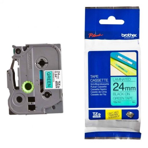 Nhãn in chữ đen nền xanh lá cây Brother TZE-751 Nhãn in chữ đen nền xanh lá cây Brother TZE-751